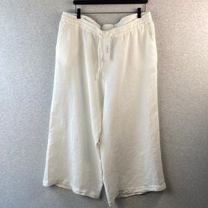 NWT 100% Linen Ecupper White Hi-Rise Crop Wide Leg Pants Beachy Size 5XL